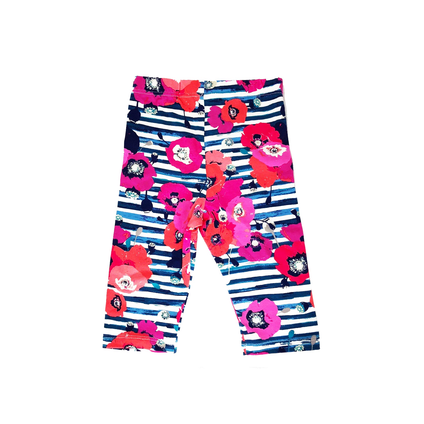 blue variegated stripe floral leggings