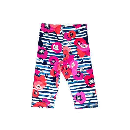 blue variegated stripe floral leggings