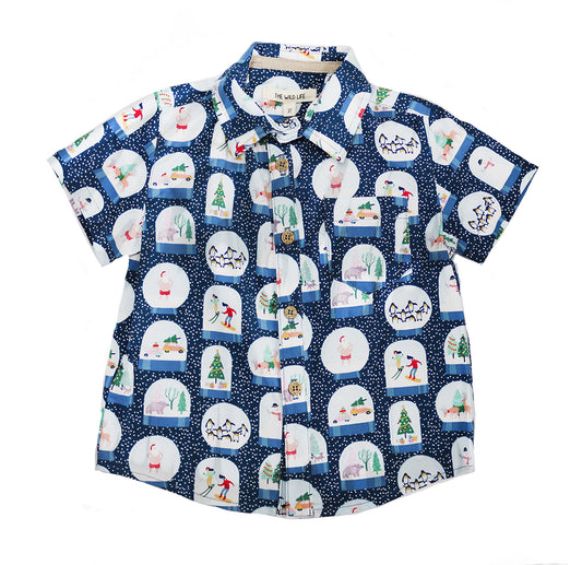 Boy's Camp Button Down, Snow Globe Print