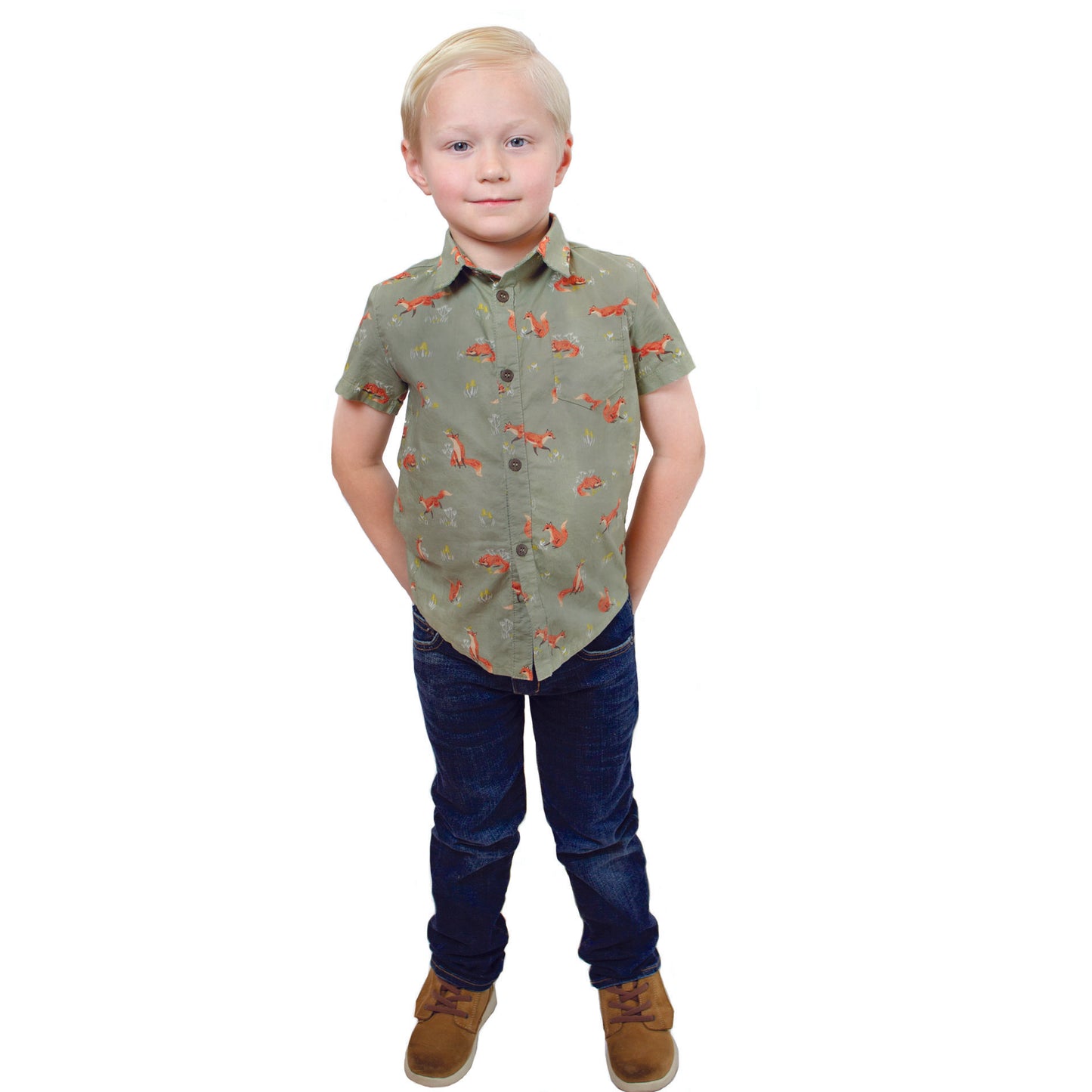 Camp Button-Down-Hemd für Jungen, Schneekugel-Print