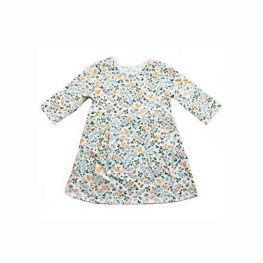 3/4 sleeve pocket dress in love bird print