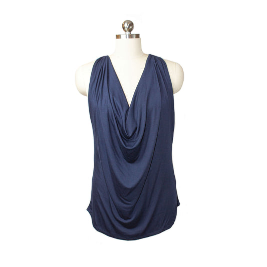 navy cowl neck sleeveless blouse